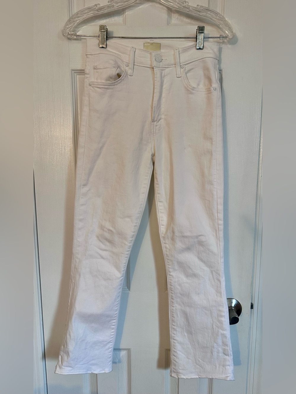 Mother Denim White Cropped Flare Jeans